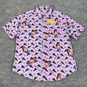 RSVLTS Shirt Mens Large Purple Dream Girl Casual Short Sleeve Button Up‎ NWT